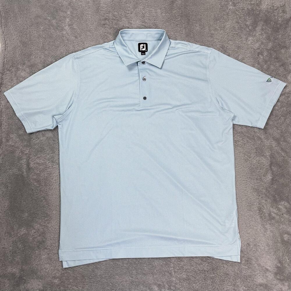 FootJoy Golf Polo Shirt Mens 2XL Blue Houndstooth Stretch Performance Lineage